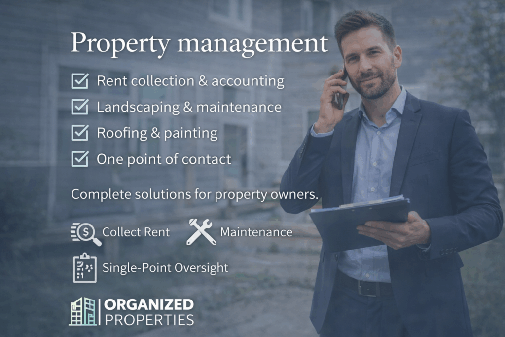 One-stop property management for real estate owners and investors. Organized Properties handles rent collection, accounting, maintenance, landscaping, roofing, and painting nationwide.